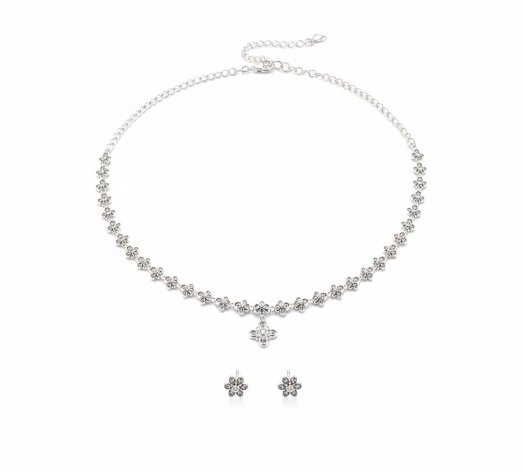 925 Sterling Silver CZ Necklace & Earrings Set – Floral