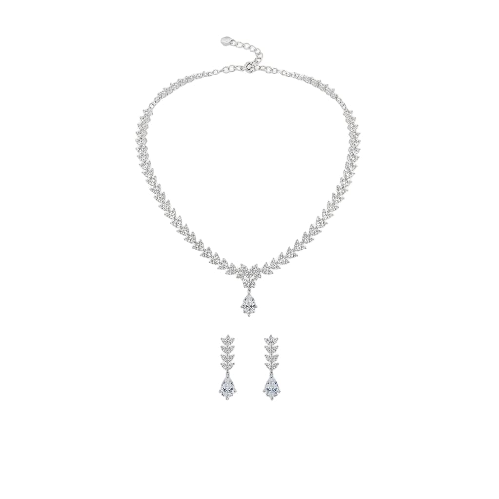 925 Sterling Silver CZ Necklace & Earrings Set – Leaf Vine