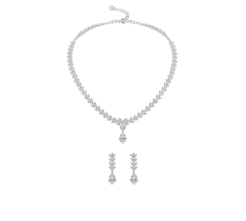 925 Sterling Silver CZ Necklace & Earrings Set – Leaf Vine