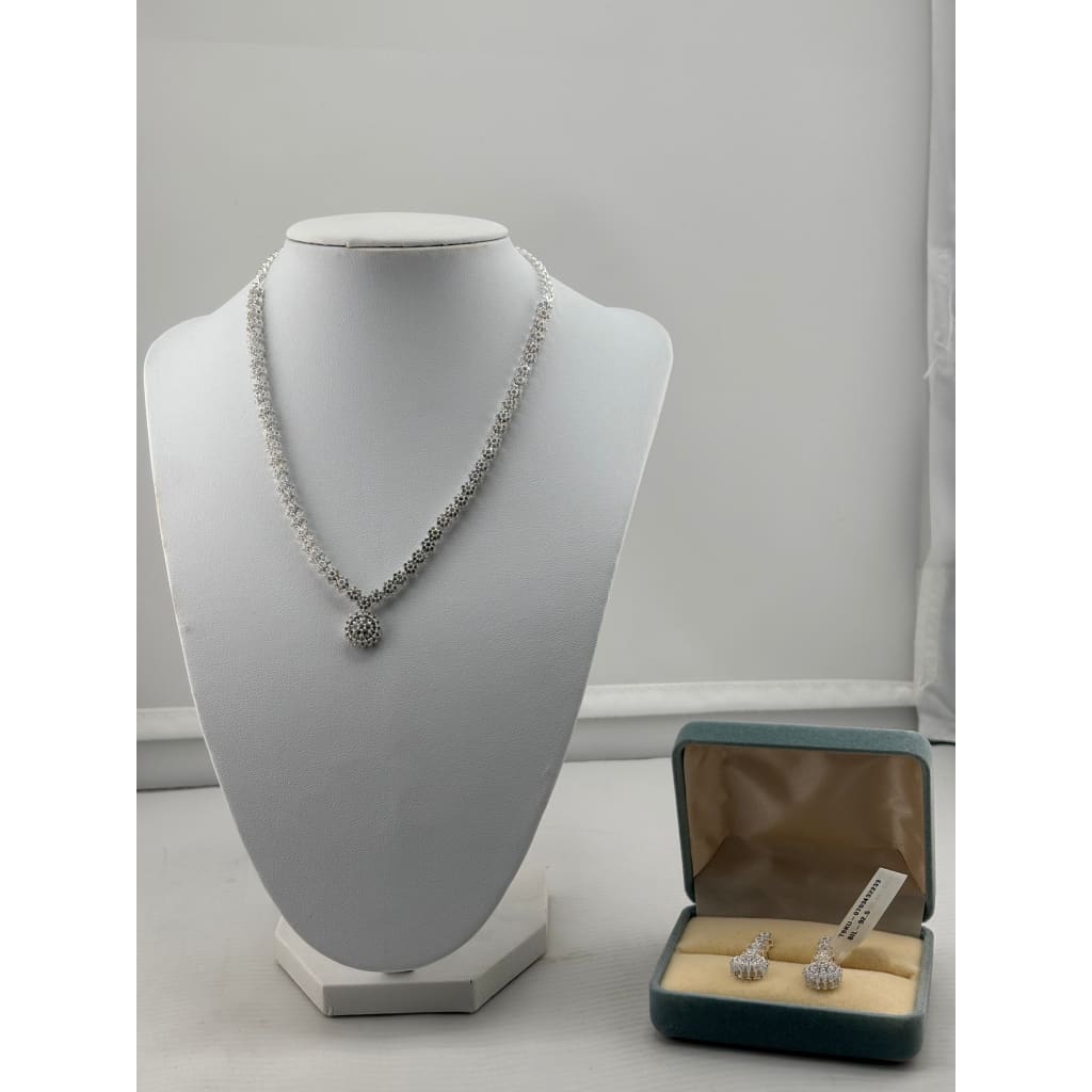 925 Sterling Silver CZ Necklace & Earrings Set – Round
