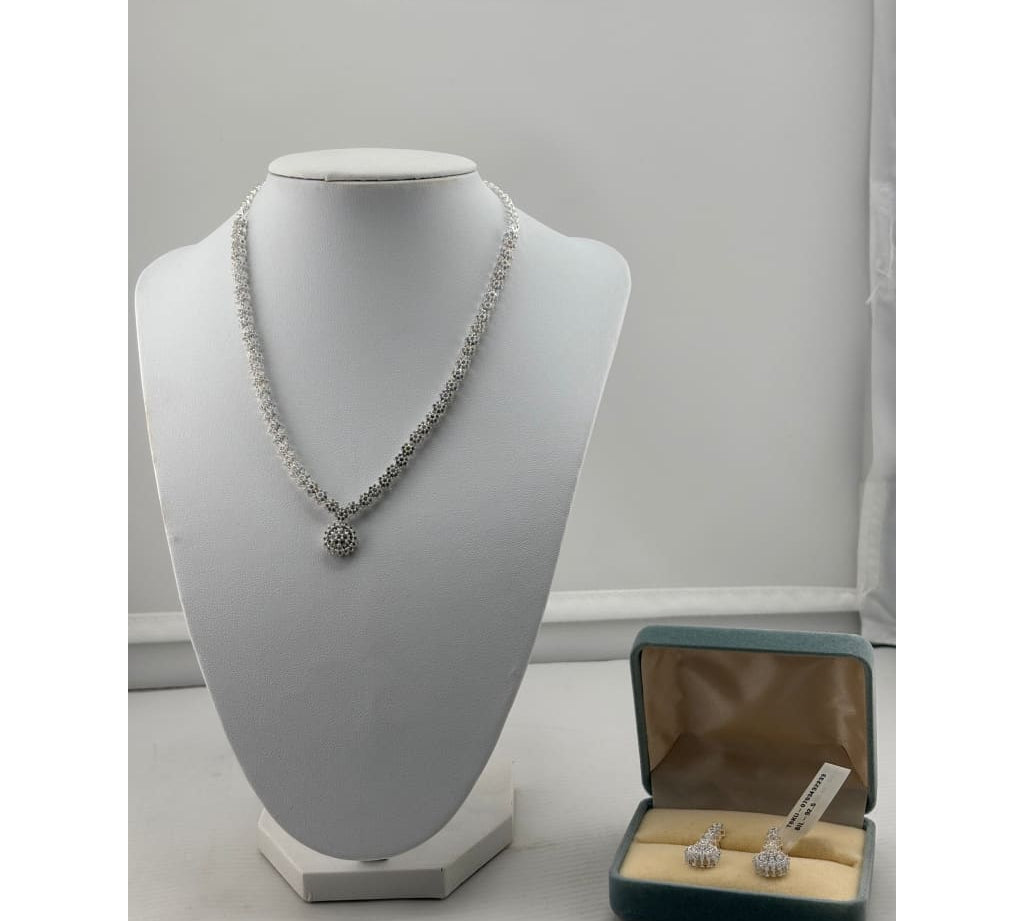 925 Sterling Silver CZ Necklace & Earrings Set – Round