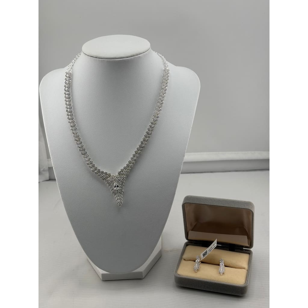 925 Sterling Silver CZ Necklace & Earrings Set – Statement