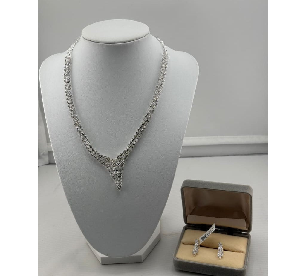 925 Sterling Silver CZ Necklace & Earrings Set – Statement