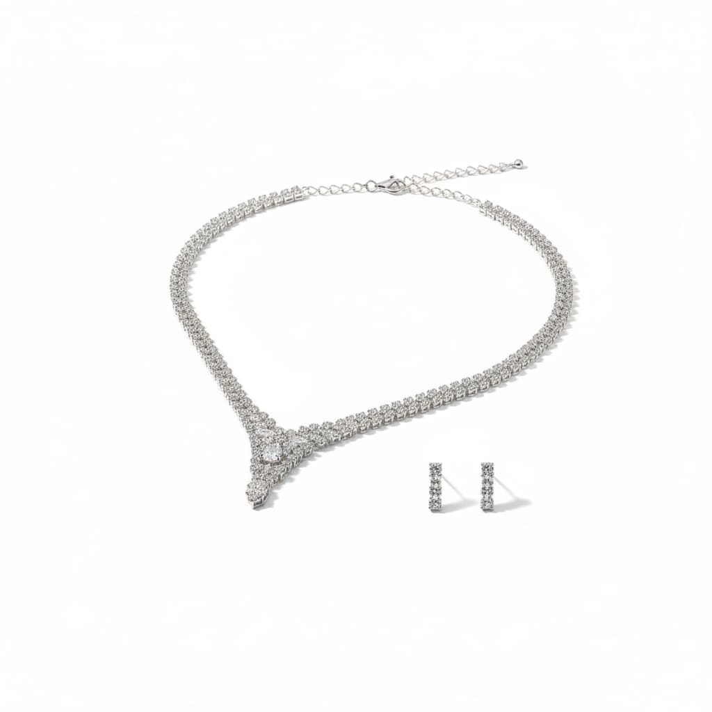 925 Sterling Silver CZ Necklace & Earrings Set – Statement