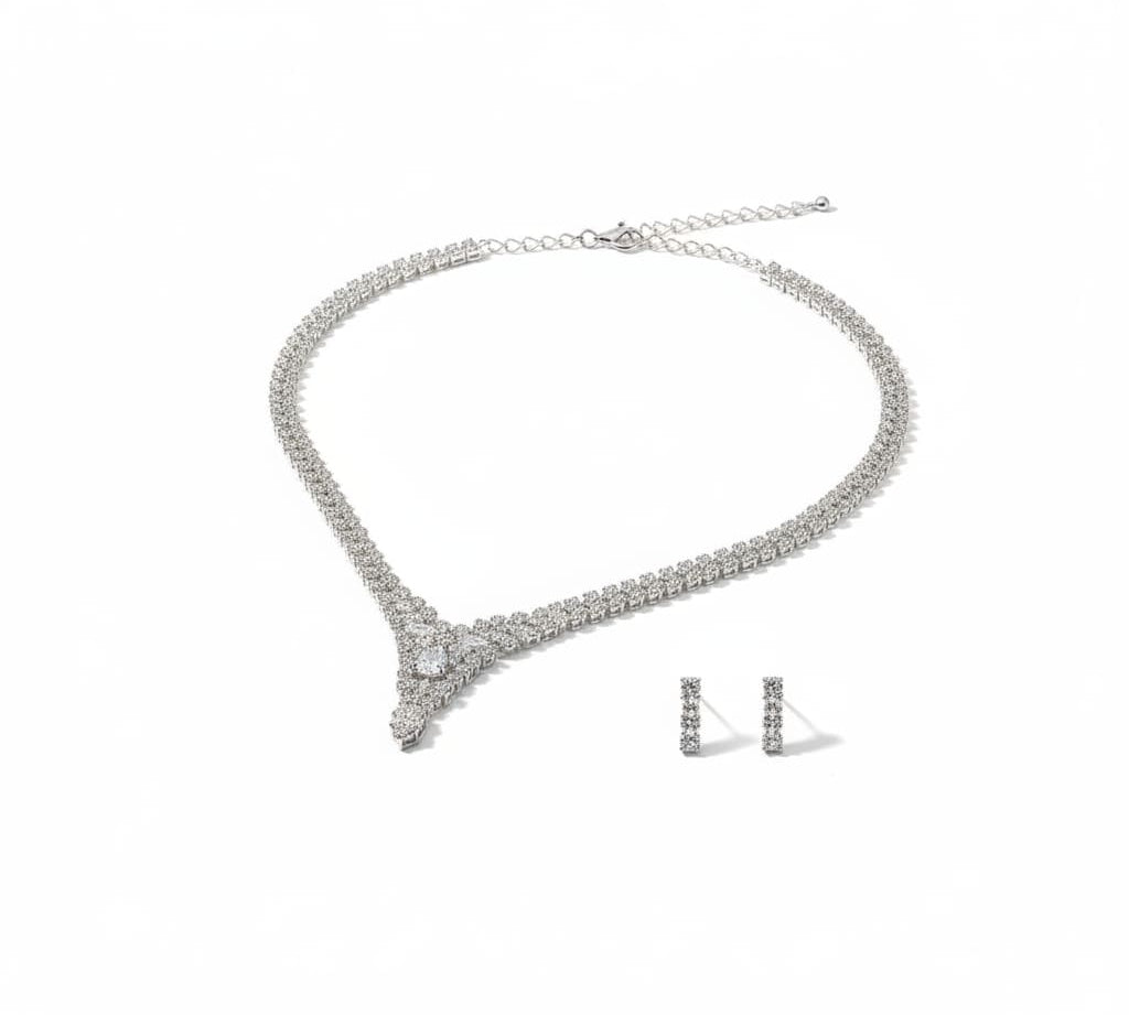 925 Sterling Silver CZ Necklace & Earrings Set – Statement