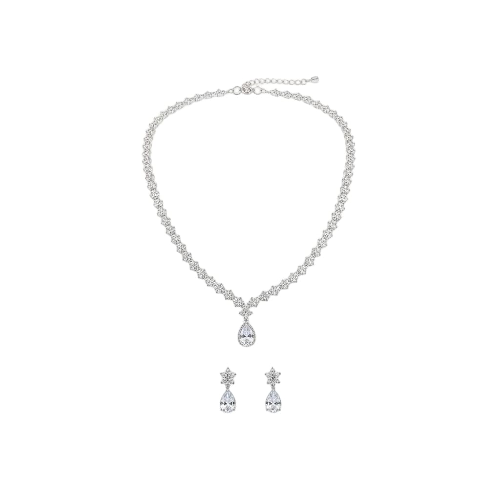 925 Sterling Silver CZ Necklace & Earrings Set – Teardrop