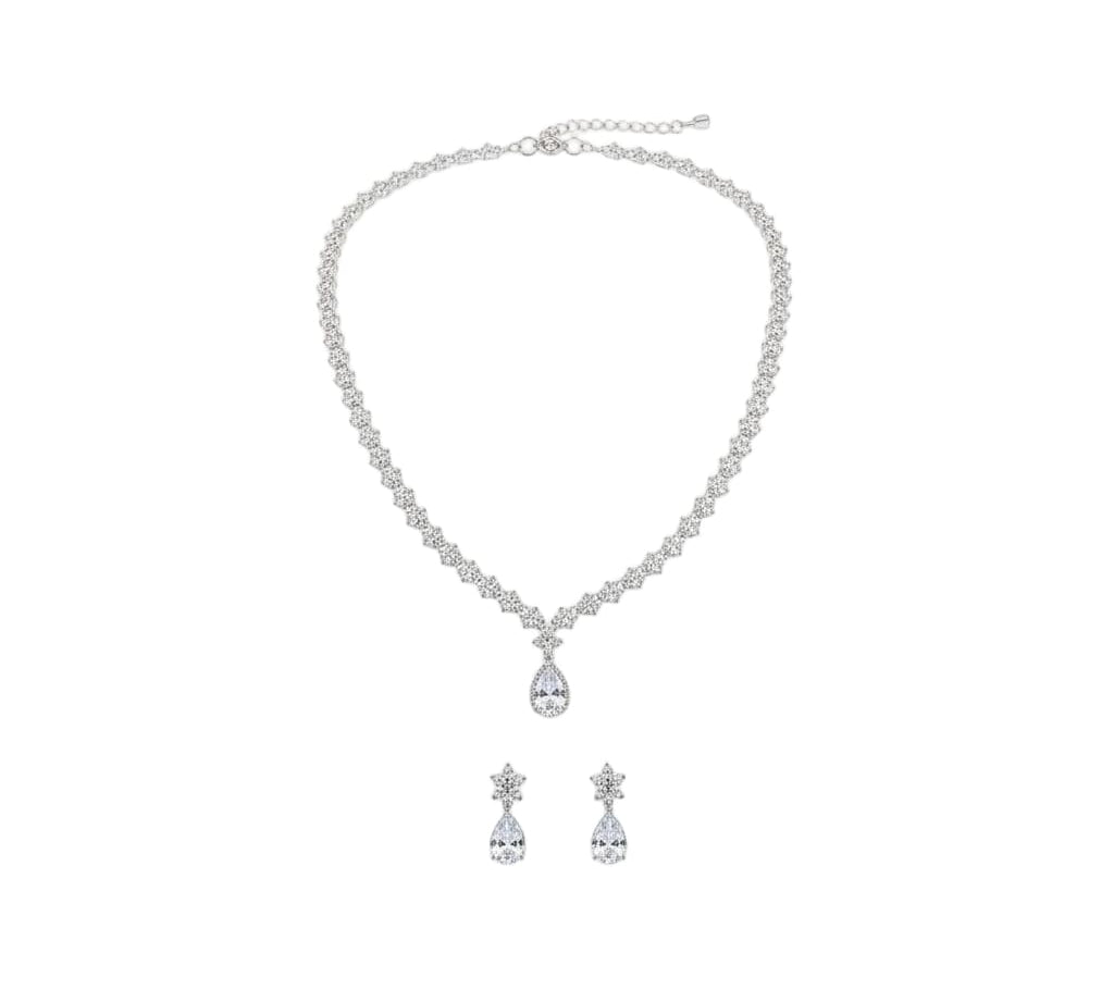 925 Sterling Silver CZ Necklace & Earrings Set – Teardrop