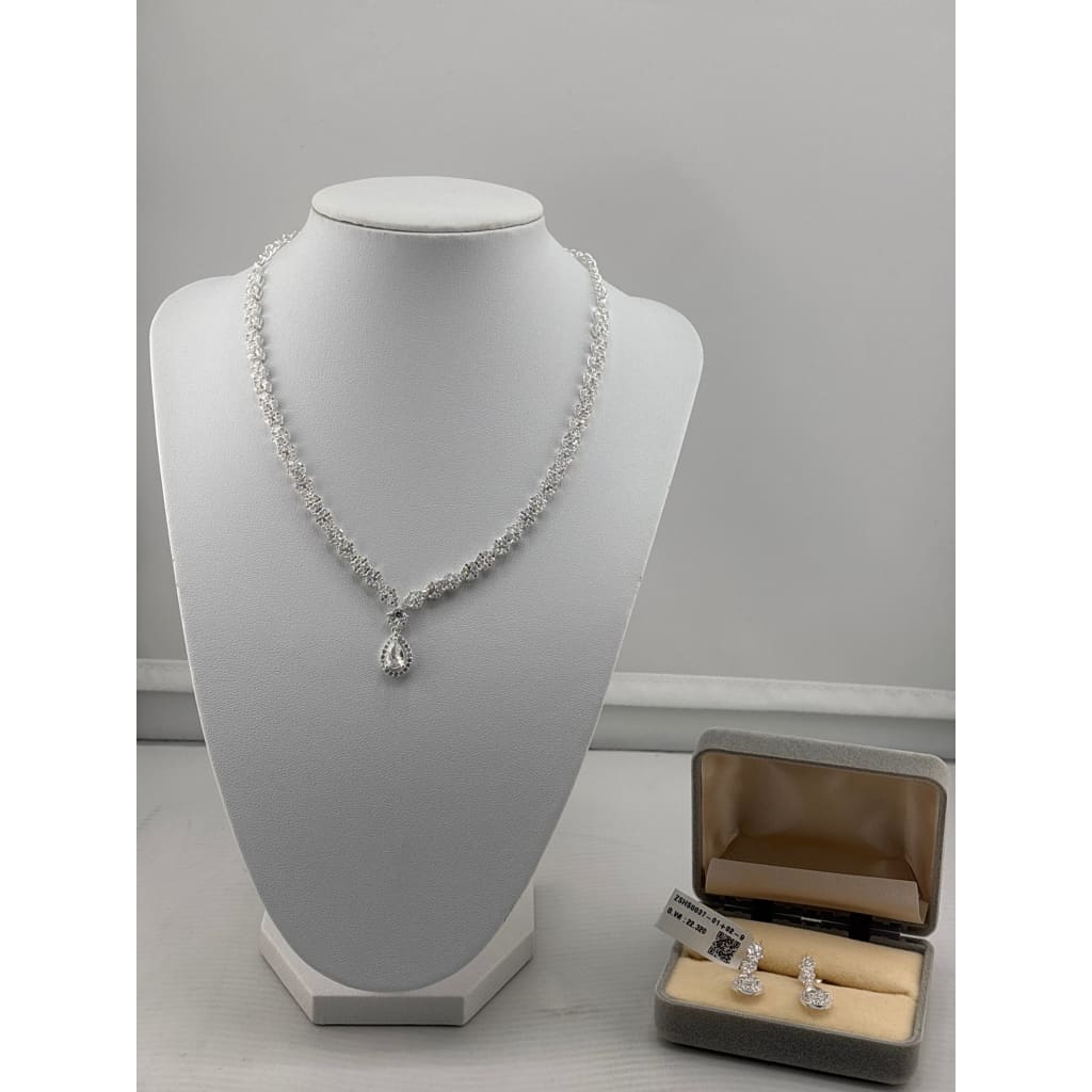 925 Sterling Silver CZ Necklace & Earrings Set – Teardrop