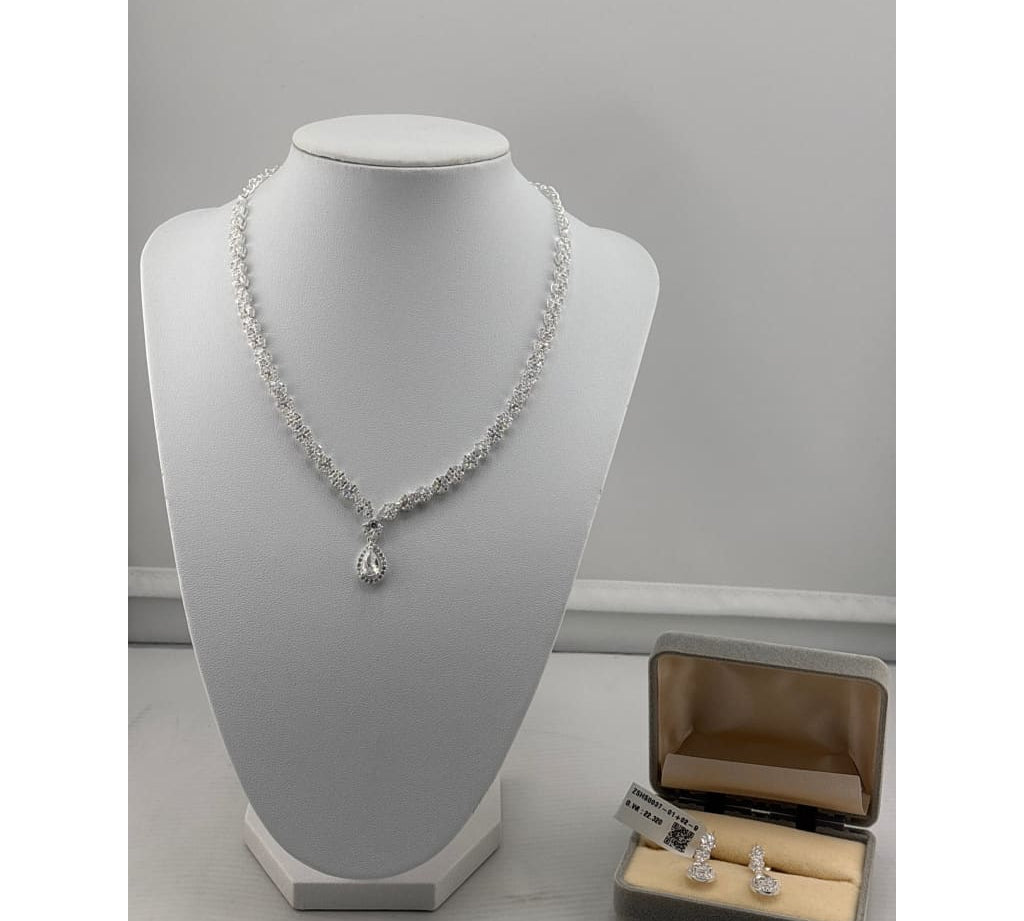 925 Sterling Silver CZ Necklace & Earrings Set – Teardrop