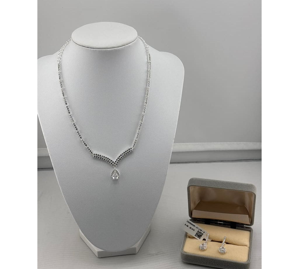925 Sterling Silver CZ Necklace & Earrings Set – V-Shaped