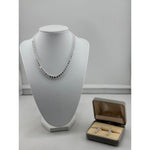925 Sterling Silver CZ Tennis Necklace & Earrings Set –