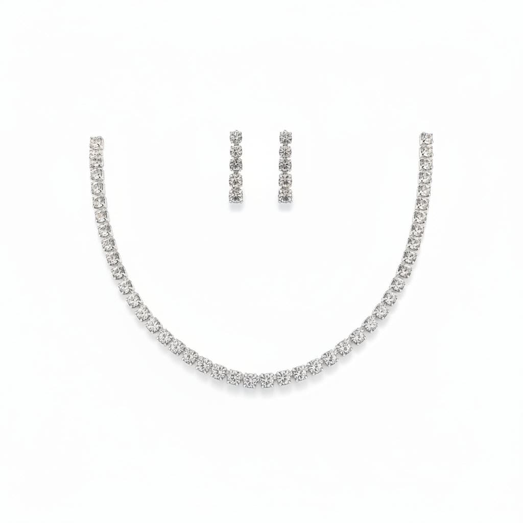 925 Sterling Silver CZ Tennis Necklace & Earrings Set –