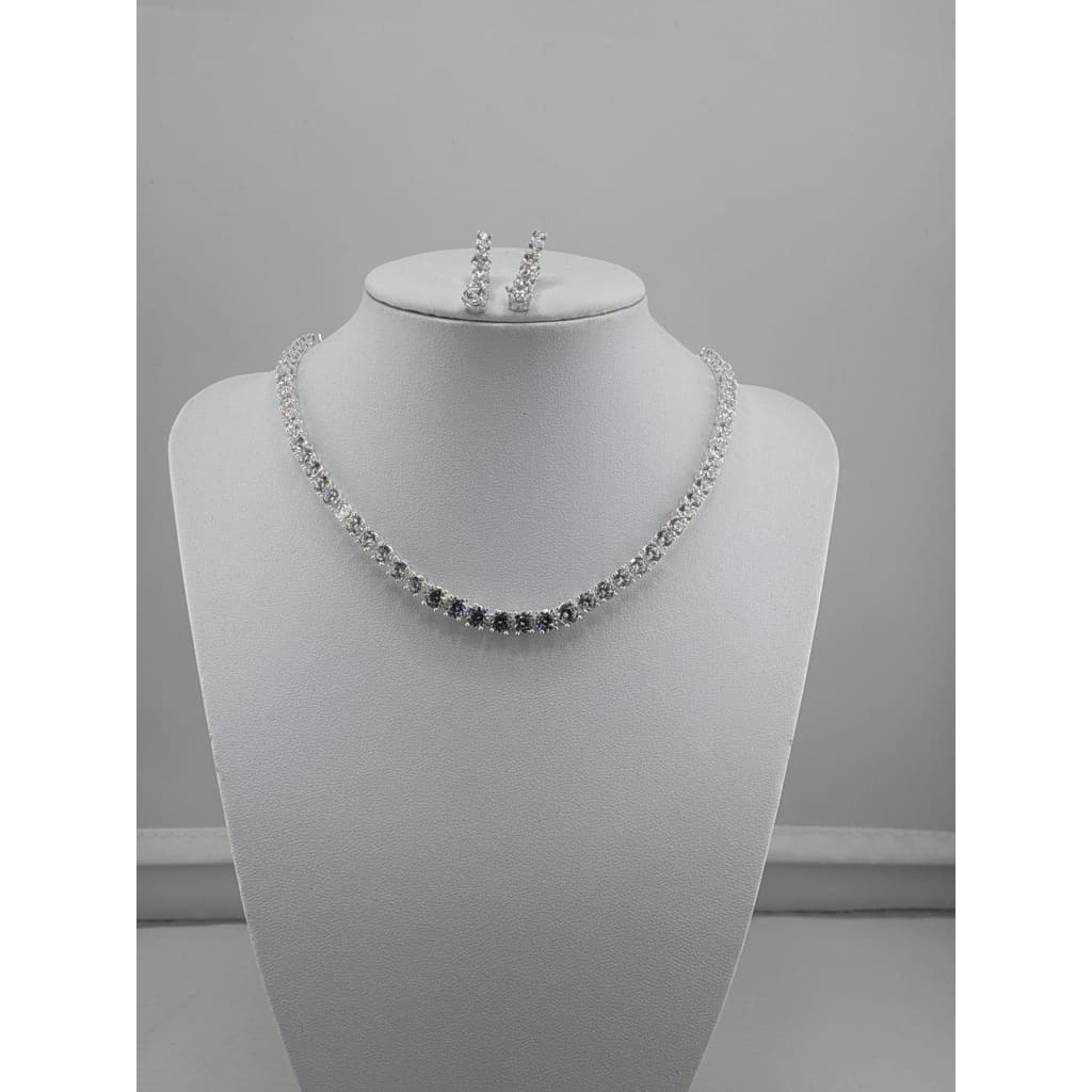 925 Sterling Silver CZ Tennis Necklace & Earrings Set –
