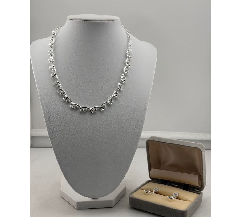 925 Sterling Silver CZ Vine Link Necklace & Earrings Set –
