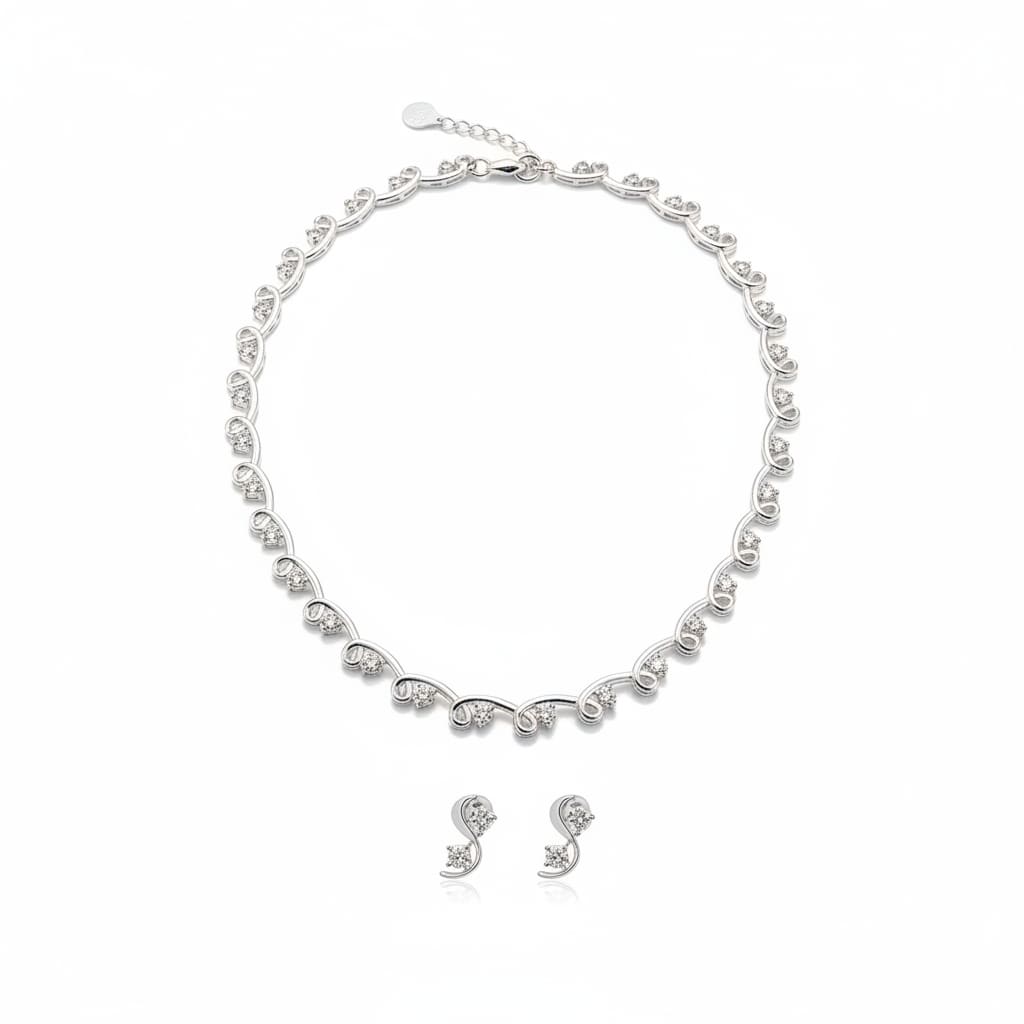 925 Sterling Silver CZ Vine Link Necklace & Earrings Set –