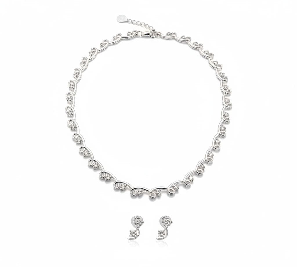 925 Sterling Silver CZ Vine Link Necklace & Earrings Set –