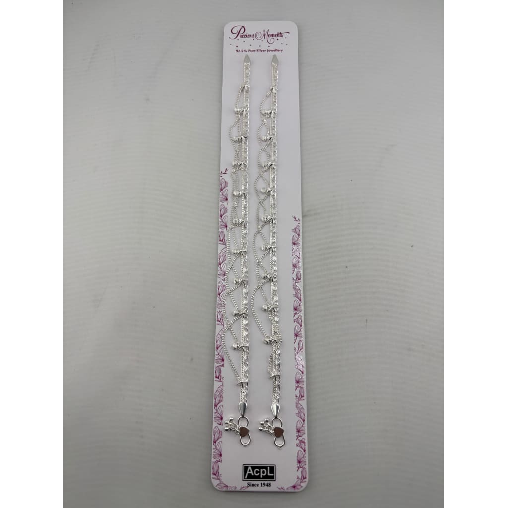 925 sterling silver decorative anklet pair with bow and bead details