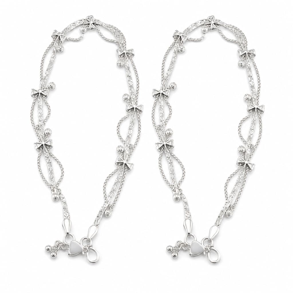 925 sterling silver decorative anklet pair on pure white background