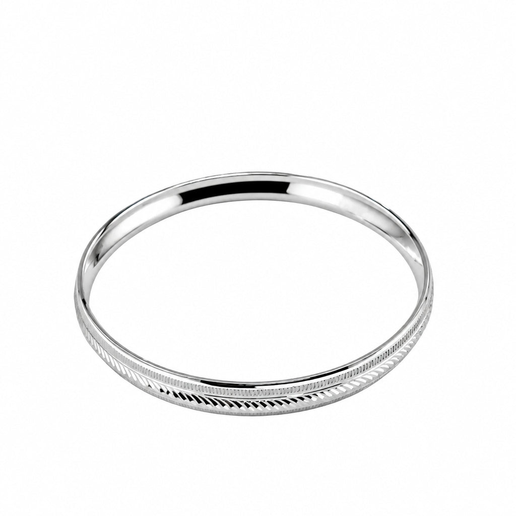 925 Sterling Silver Diagonal Etched Edge Bangle/Kada – view 2