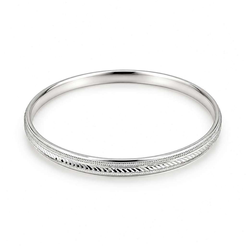 925 Sterling Silver Diagonal Etched Edge Bangle/Kada