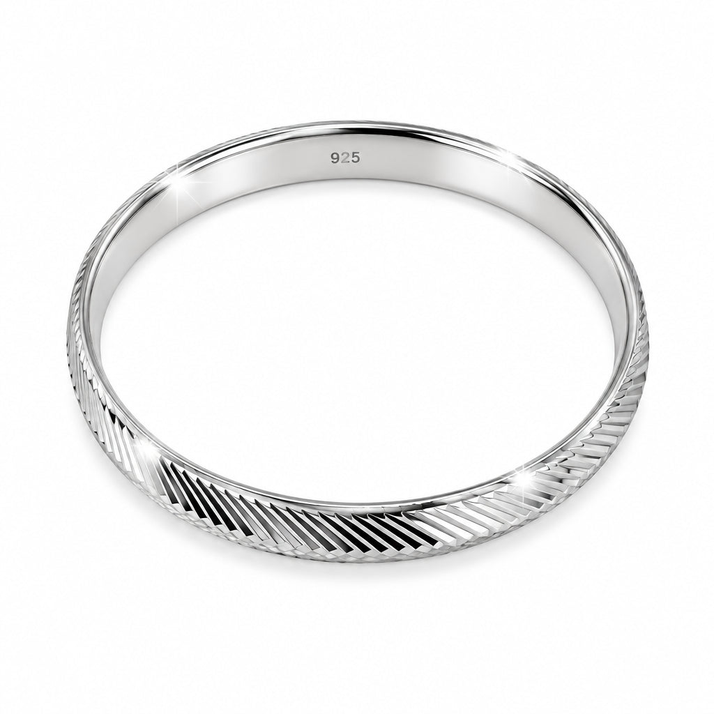 925 Sterling Silver Diagonal Knurled Edge Bangle/Kada – view 3