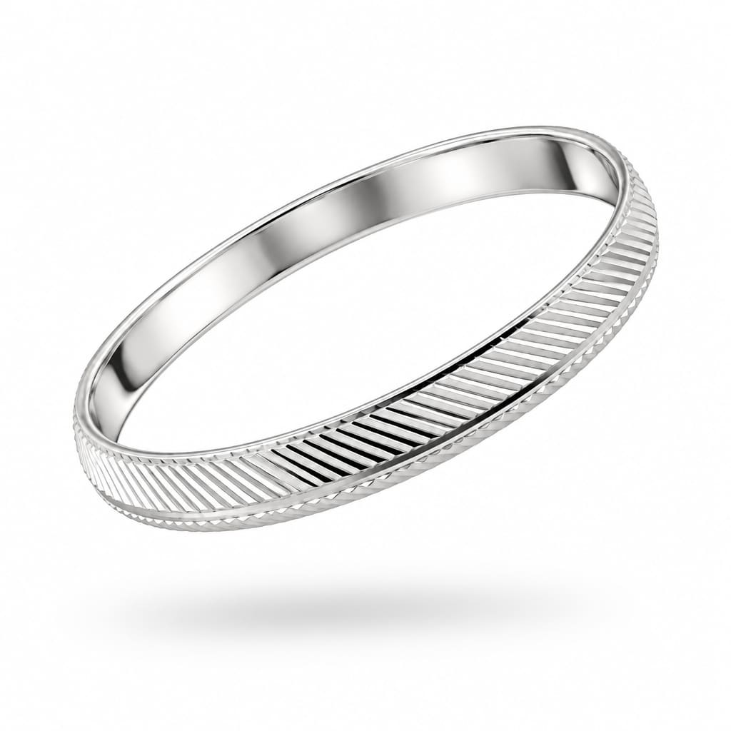 925 Sterling Silver Diagonal Knurled Edge Bangle/Kada