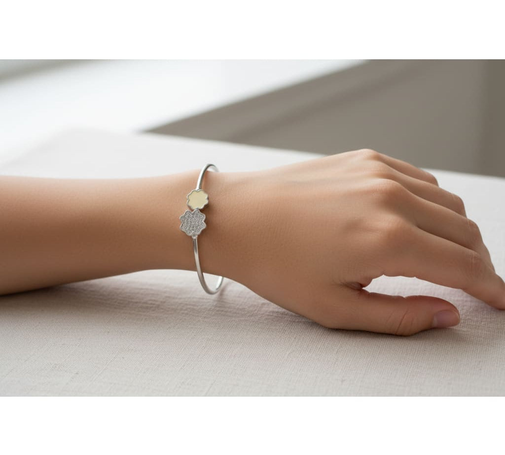 925 Sterling Silver Double Clover CZ Women’s Bracelet | 6g
