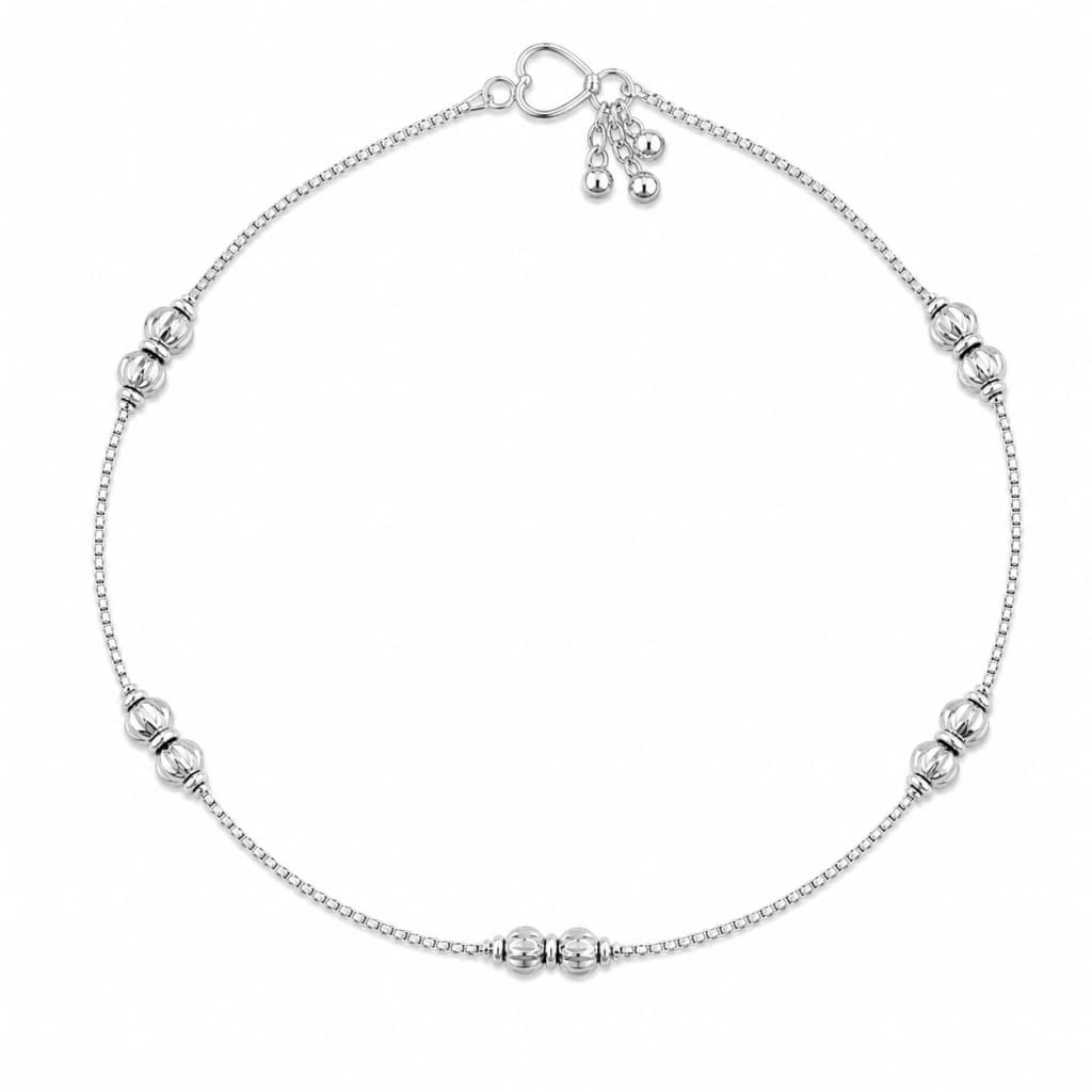 Single 925 sterling silver double ribbed bead kids anklet on white background