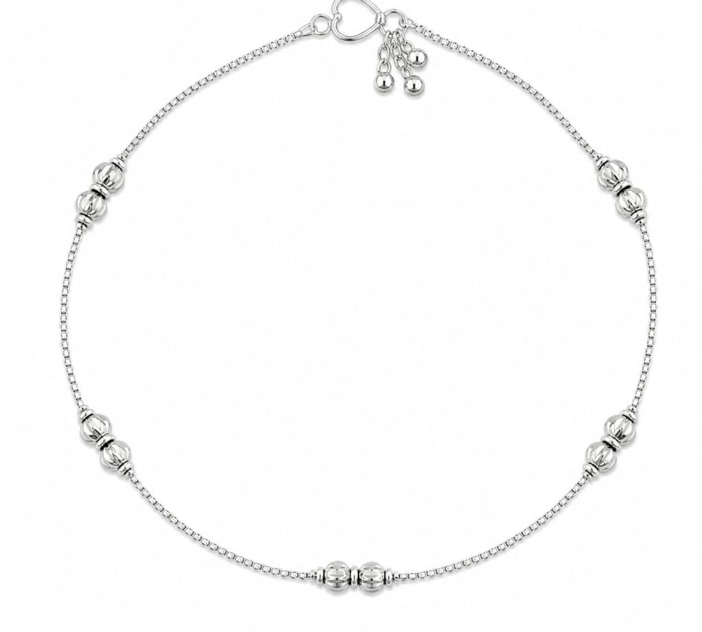 Single 925 sterling silver double ribbed bead kids anklet on white background