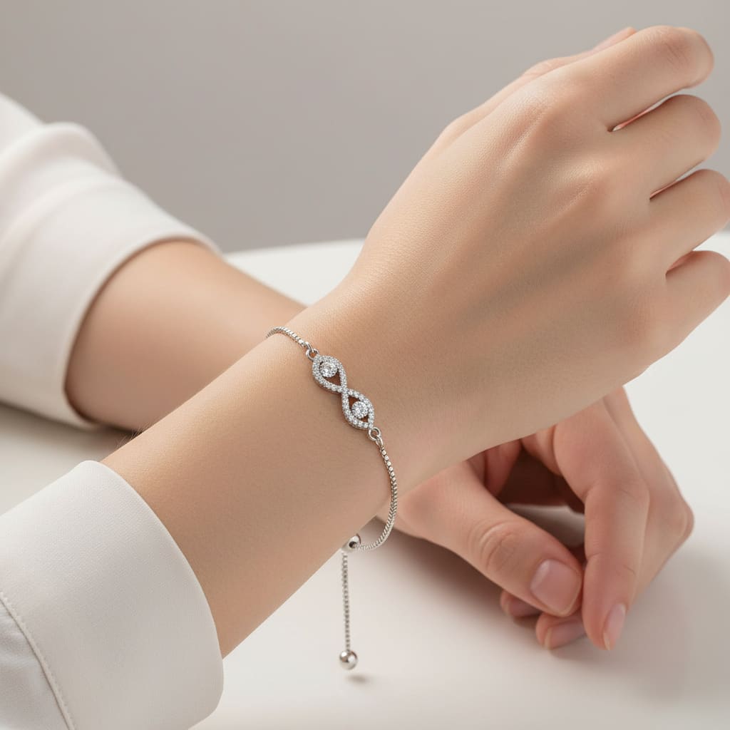 925 Sterling Silver Double Teardrop CZ Adjustable Bracelet