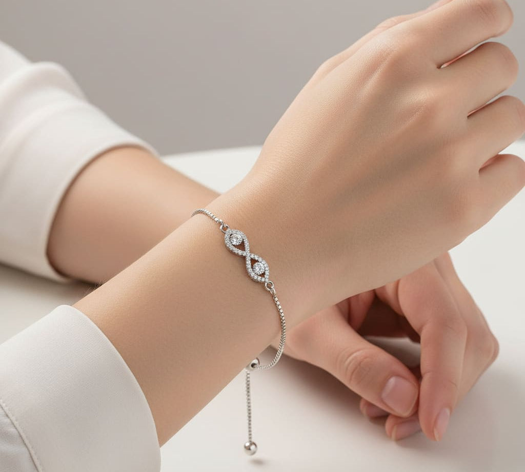 925 Sterling Silver Double Teardrop CZ Adjustable Bracelet