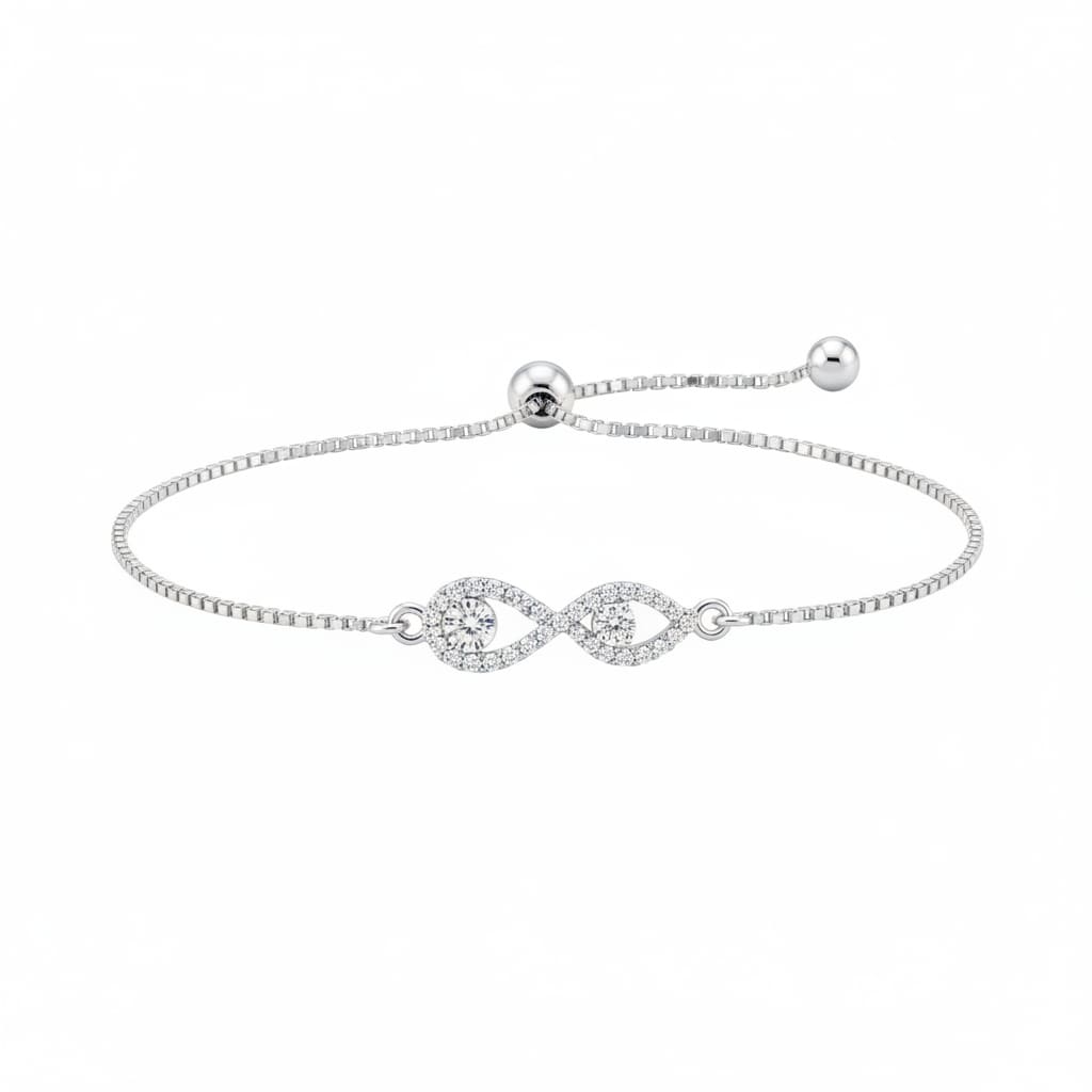 925 Sterling Silver Double Teardrop CZ Adjustable Bracelet