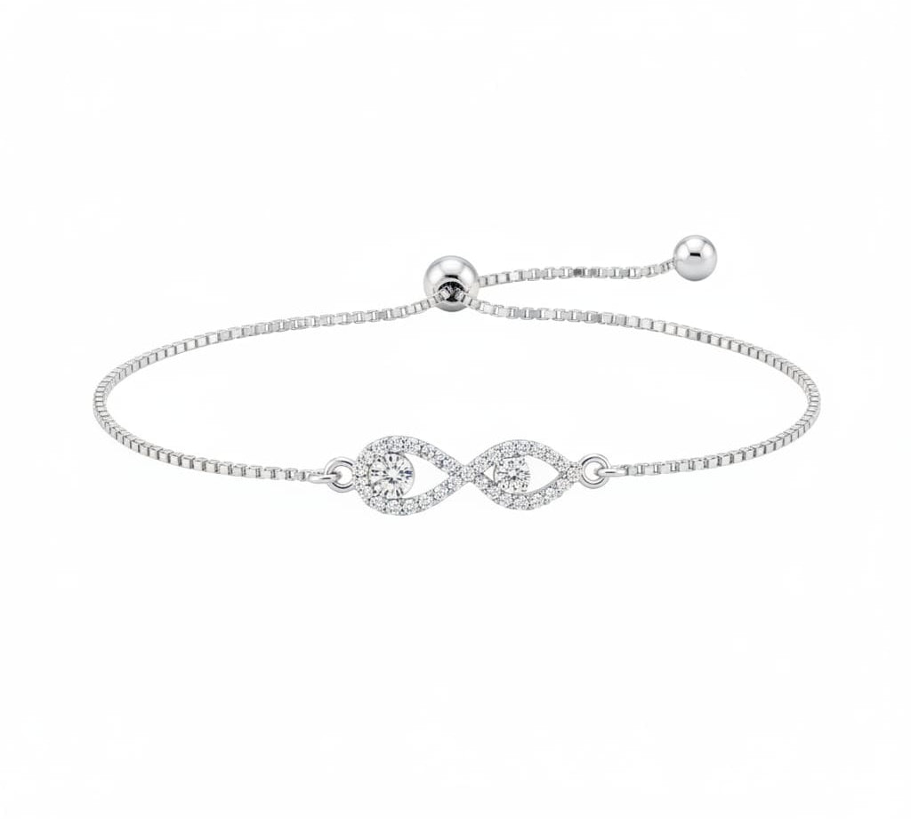 925 Sterling Silver Double Teardrop CZ Adjustable Bracelet