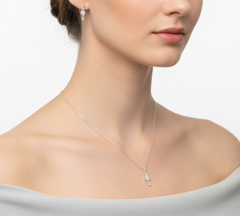 925 Sterling Silver Drop CZ Pendant and Earrings Set