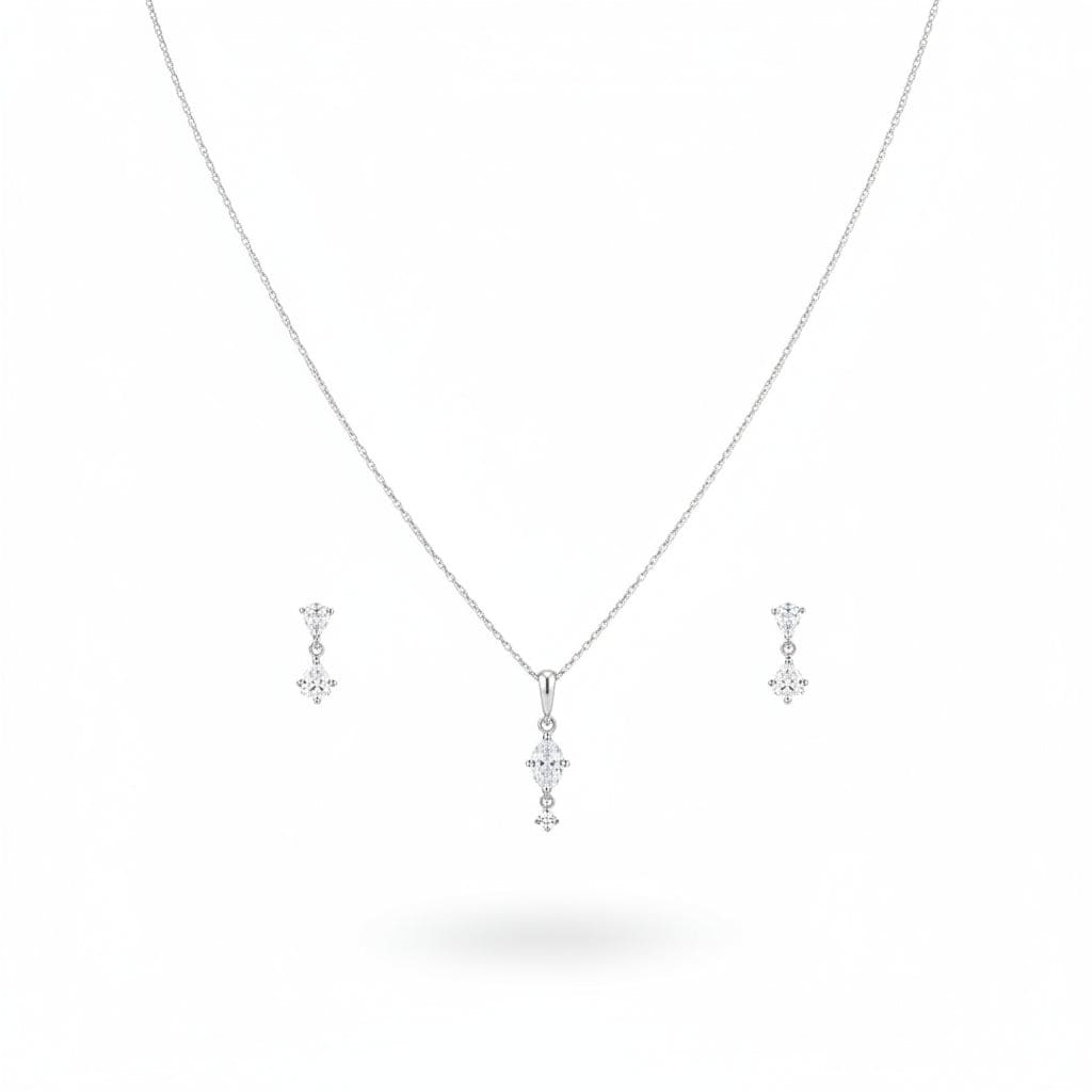 925 Sterling Silver Drop CZ Pendant and Earrings Set