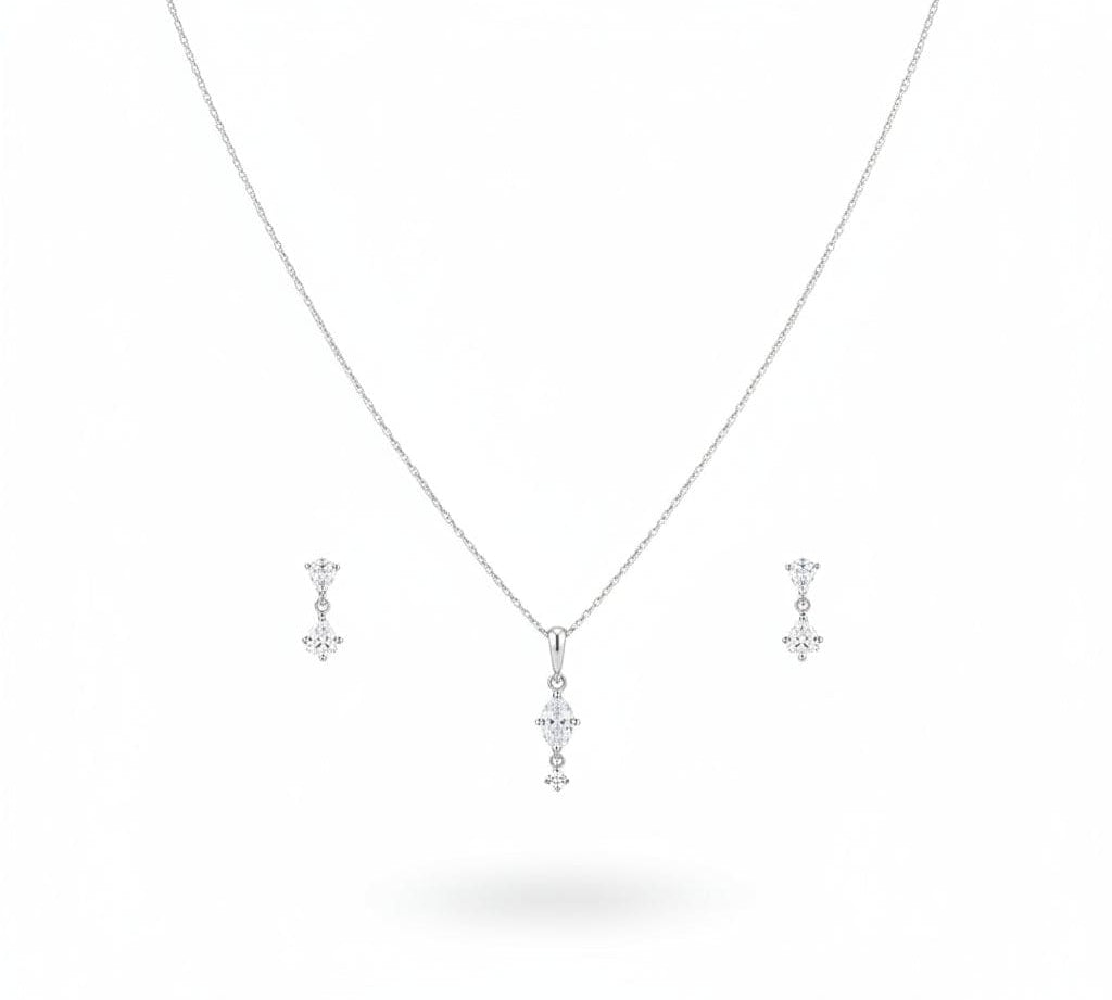 925 Sterling Silver Drop CZ Pendant and Earrings Set