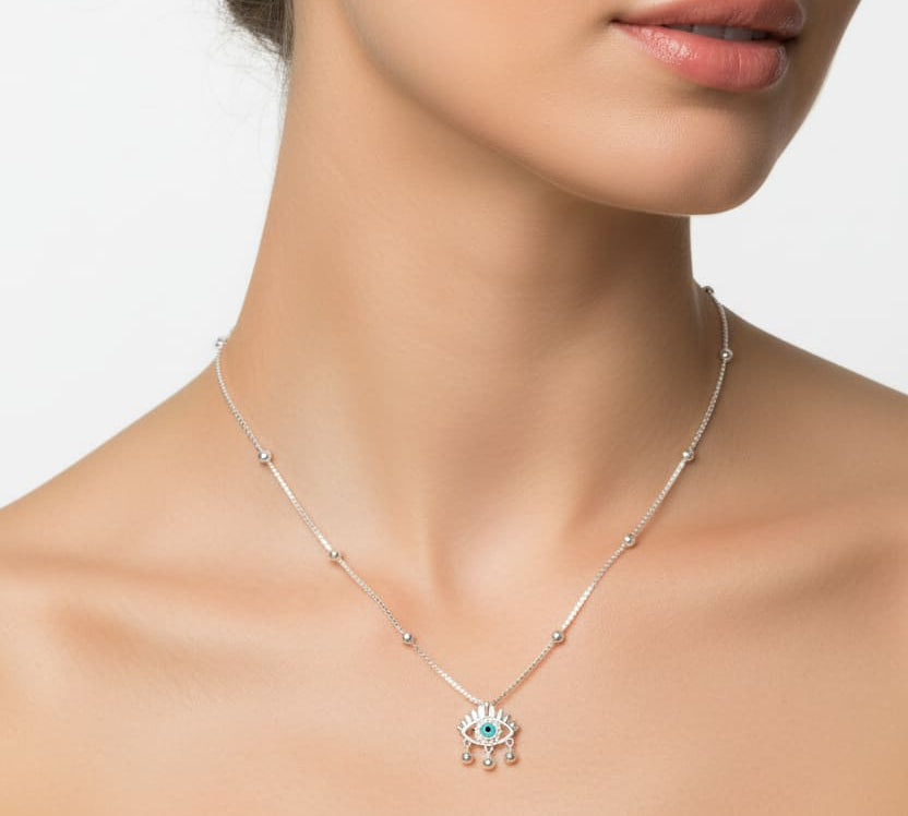 925 Sterling Silver Evil Eye Charm Necklace - Necklace