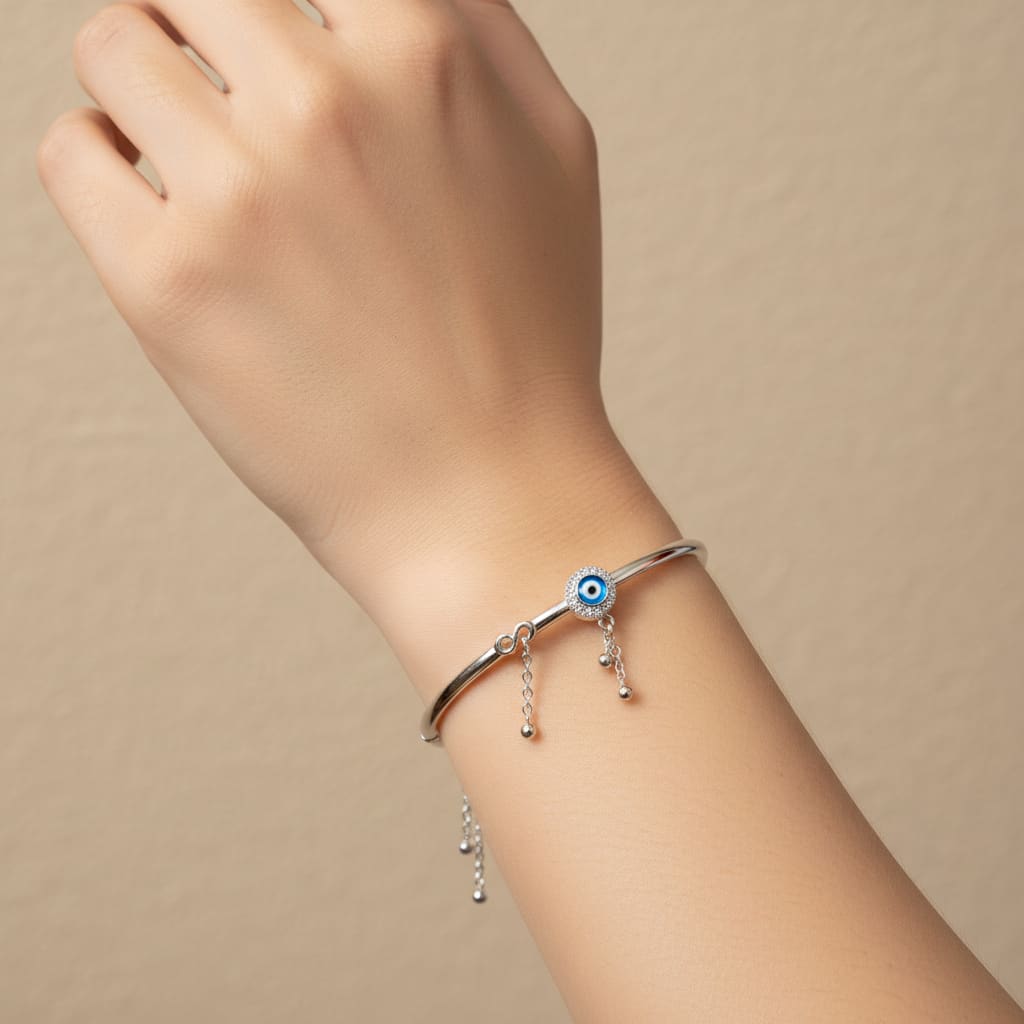 925 Sterling Silver Evil Eye Charm Women’s Bracelet