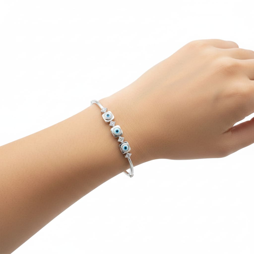 925 Sterling Silver Evil Eye CZ Bracelet | 11g