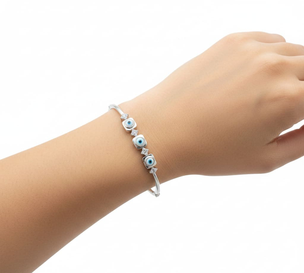 925 Sterling Silver Evil Eye CZ Bracelet | 11g