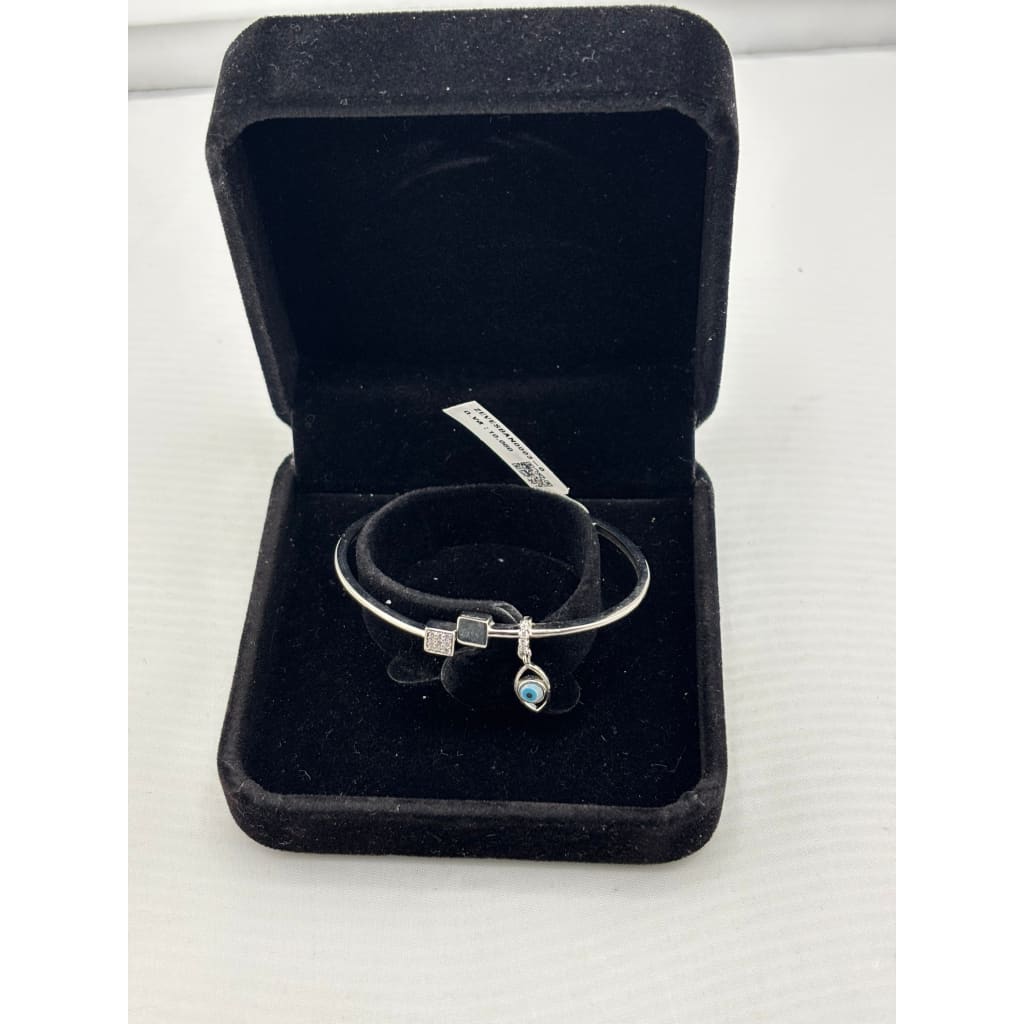 925 Sterling Silver Evil Eye Square Charm Women’s Bracelet