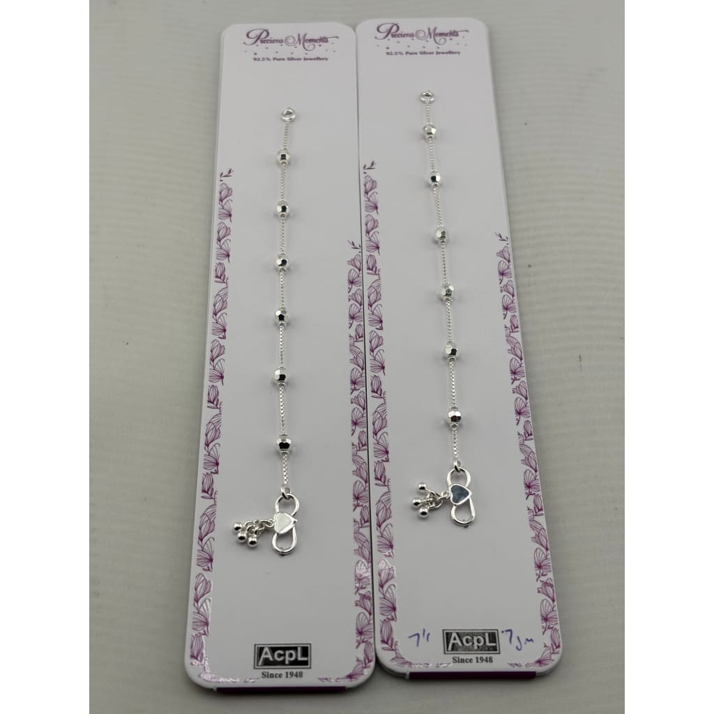 925 sterling silver faceted bead anklet pair