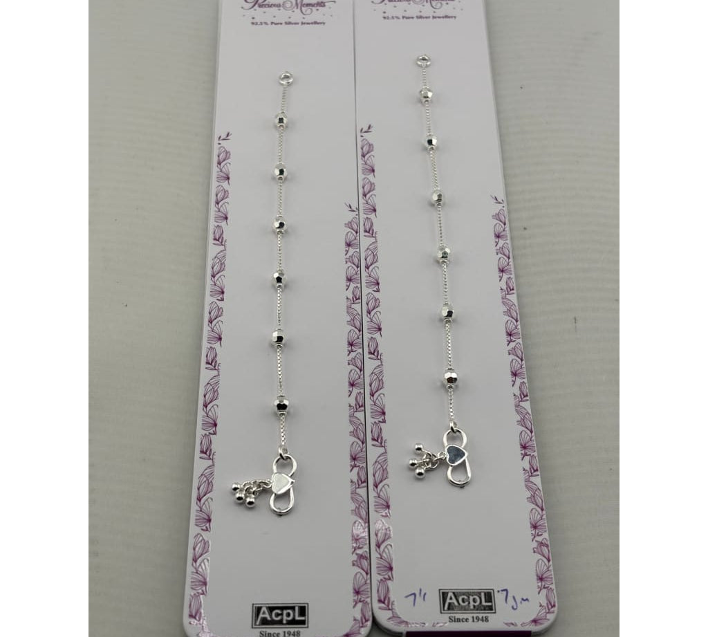 925 sterling silver faceted bead anklet pair