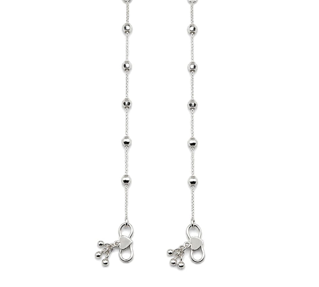 925 sterling silver faceted bead anklet pair on pure white background