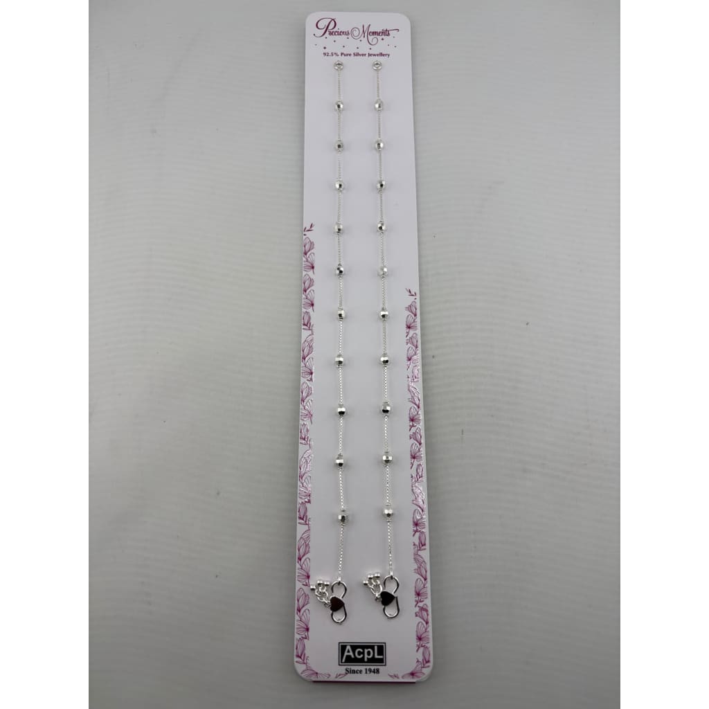 925 sterling silver faceted bead anklet pair