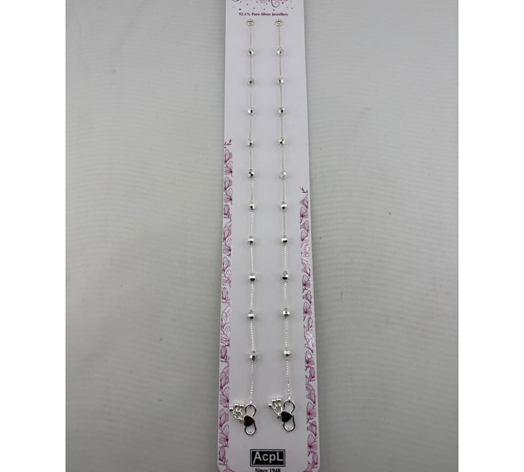 925 sterling silver faceted bead anklet pair