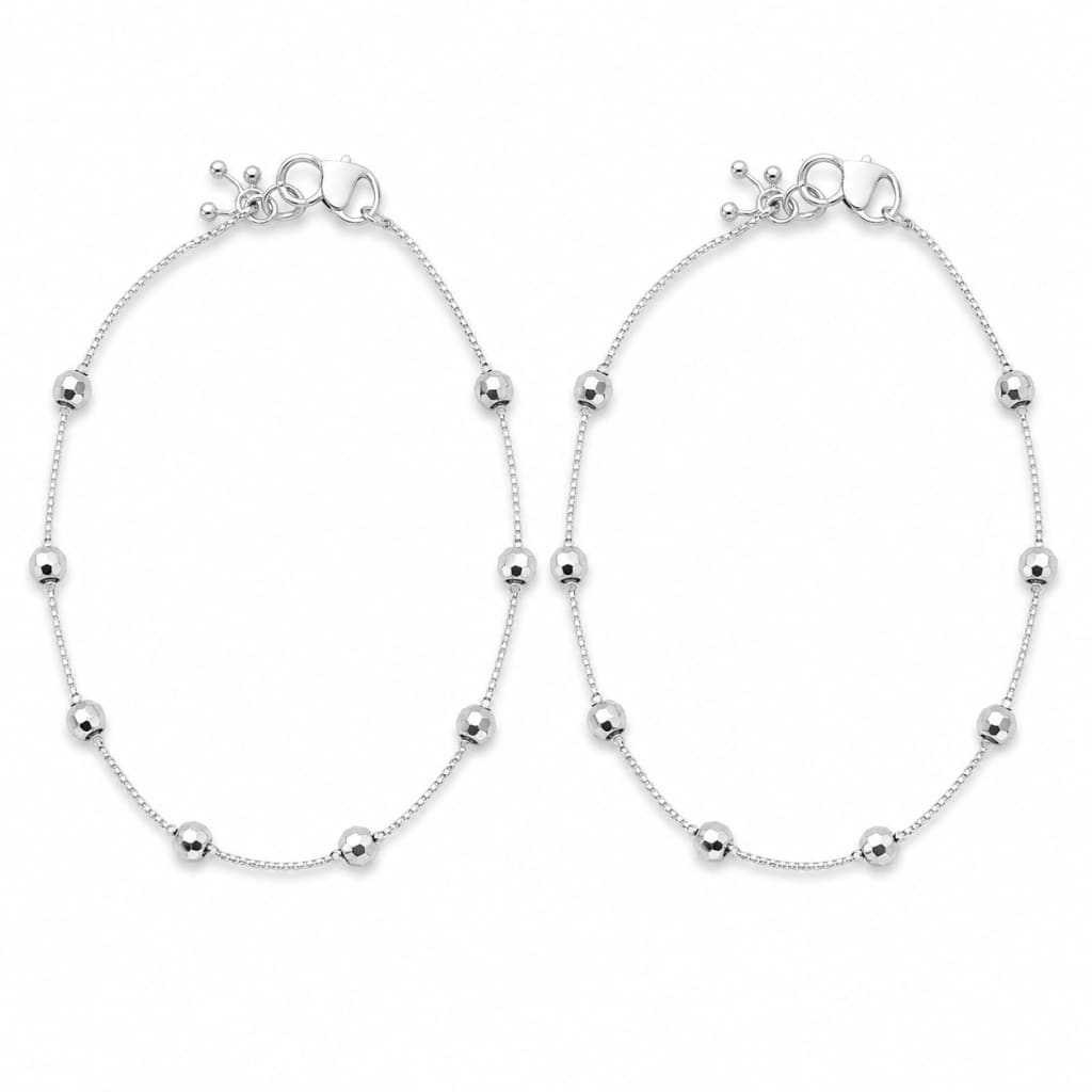 925 sterling silver faceted bead kids anklet pair on white background
