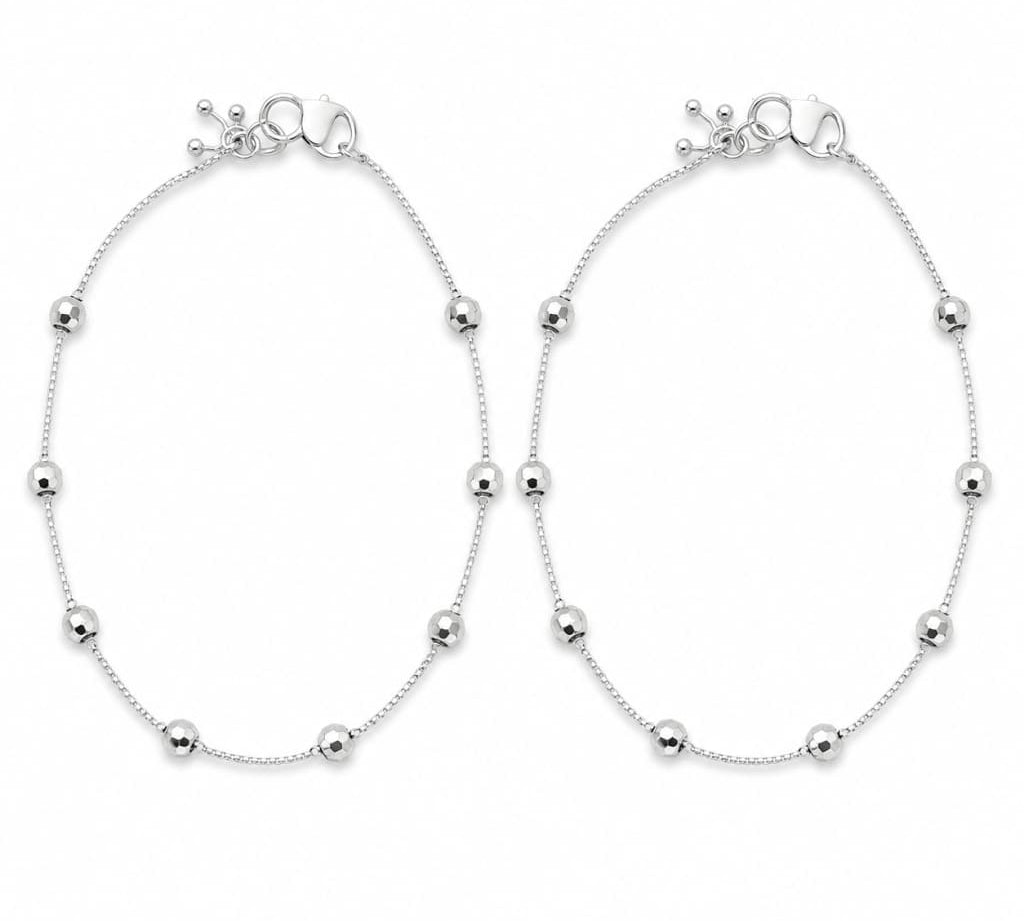 925 sterling silver faceted bead kids anklet pair on white background