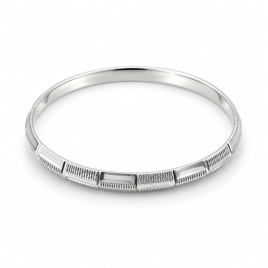 925 Sterling Silver Faceted Crosshatch Bangle/Kada