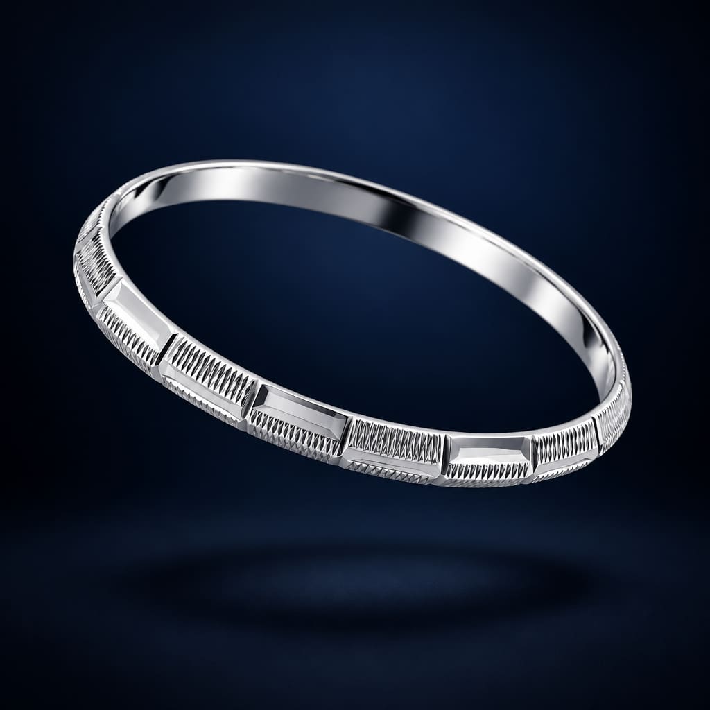 925 Sterling Silver Faceted Crosshatch Bangle/Kada – view 3